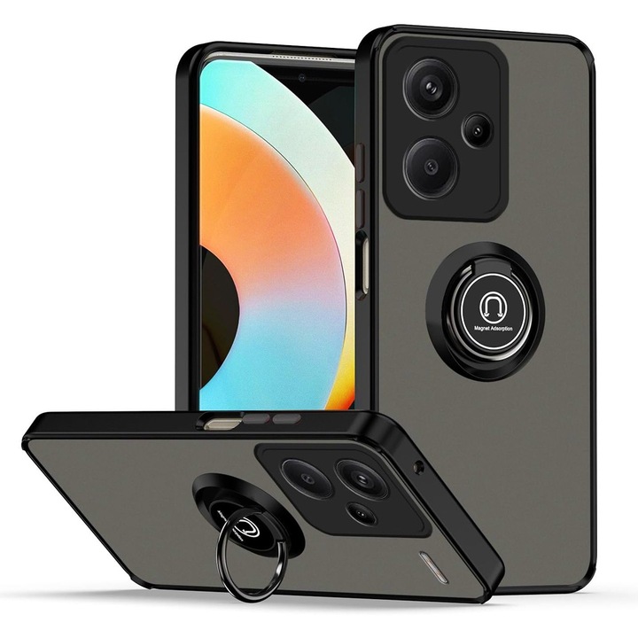 Sheen Case с TPU броня за Xiaomi Redmi Note 14 5G с Glinth Ring, OPTIM SOLUTION, AntiShock, Ring-type Popsocket, SuperLithe, 360° Rotation, Ultra Protection Tech, 120° Tilting, Черен