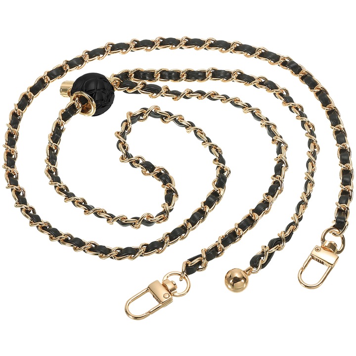 Hosszú láncos táskaszíj, Minetgnon, Hátizsákokhoz és telefontokokhoz használható, Állítható, 2 db 360°-ban elforgatható fém csattal, Ötvözet/PU, 0,7x120 cm, Arany/Fekete