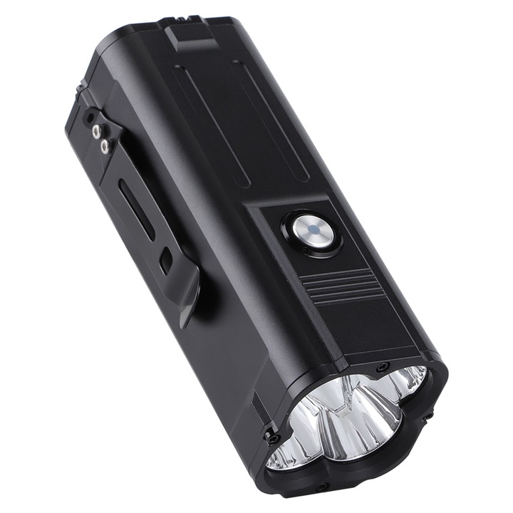 LED фенер, алуминиева сплав, 80 W, 12800 mAh, 6 режима на осветяване, IPX5, 4,5 x 4,5 x 11,3 cm, черен
