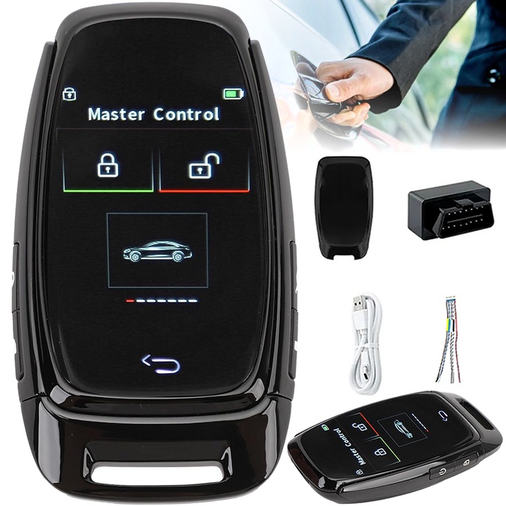 Intelligens autókulcs LCD képernyővel, Univerzális, Érintőképernyő, Fekete, 4 gomb, Keyless Go, Vesztésgátló funkció, Audi modell