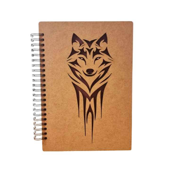 Agenda A5 CreativArt personalizata cu coperti de lemn model tribal lup