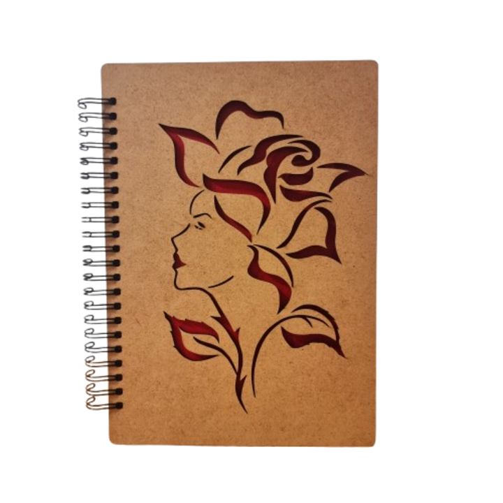 Agenda A5 CreativArt personalizata cu coperti de lemn model Femeie trandafir