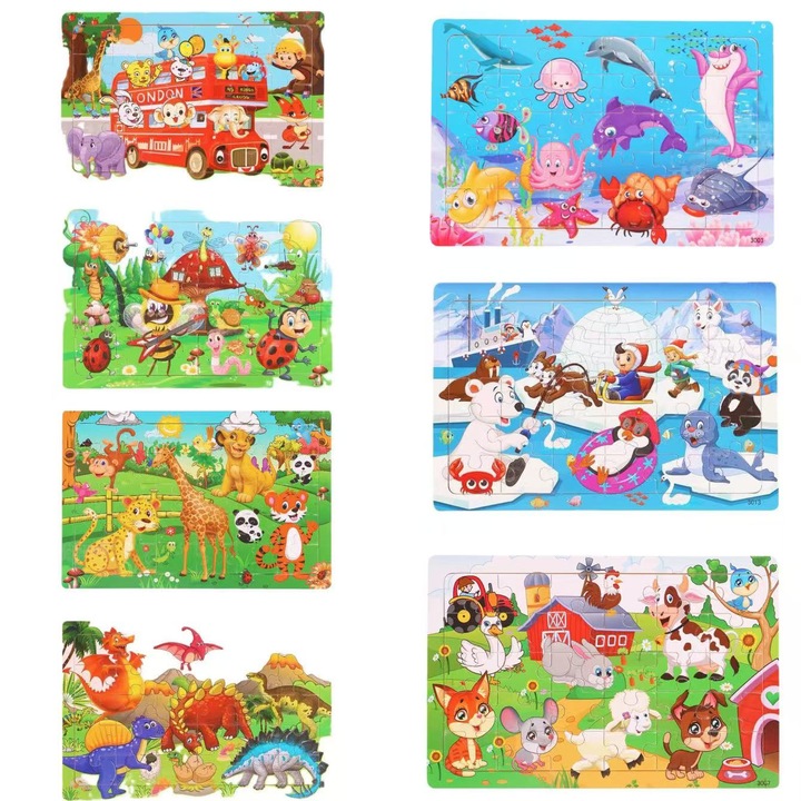 Интерактивен дървен пъзел за деца над 2 години, 7 в 1, многоцветен