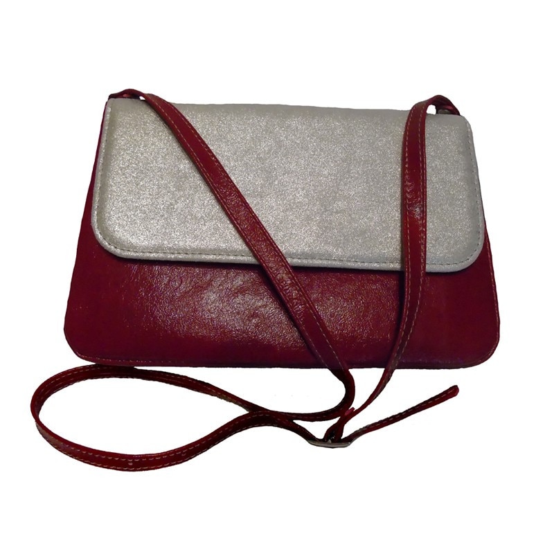 Poseta din piele naturala Tonia Silver &Shine Red