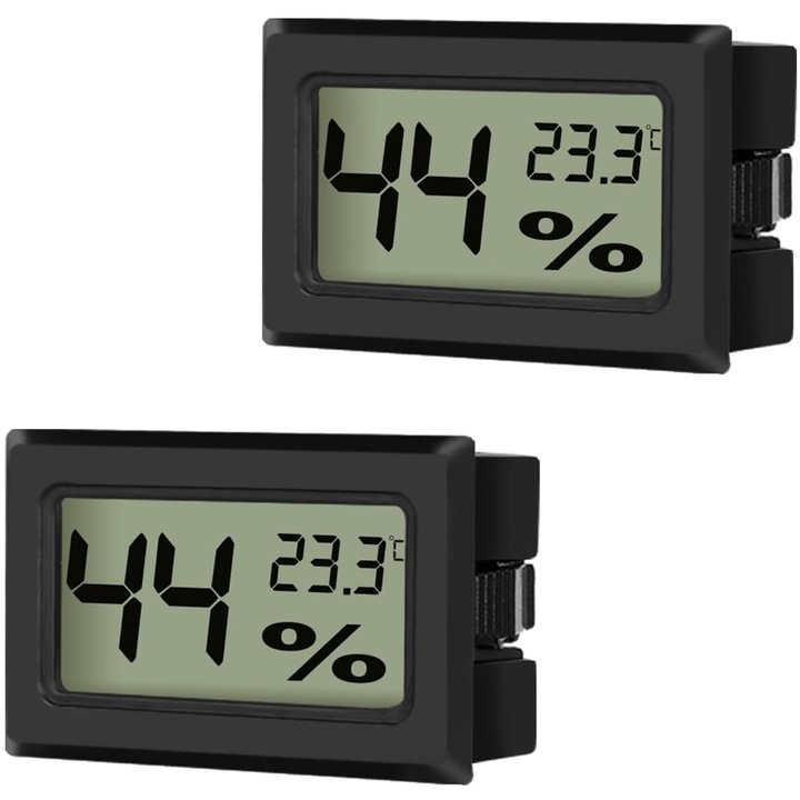2 db szobahőmérőből és páratartalommérőből álló készlet, Hggzeg, intelligens hőmérő/nedvességmérő, digitális, LCD hőmérséklet- és páratartalom-kijelző, otthonra, üvegházra, hüllőkre, pincékre, pincében, irodában, műanyag, 47 x 28 x 15 mm, fekete