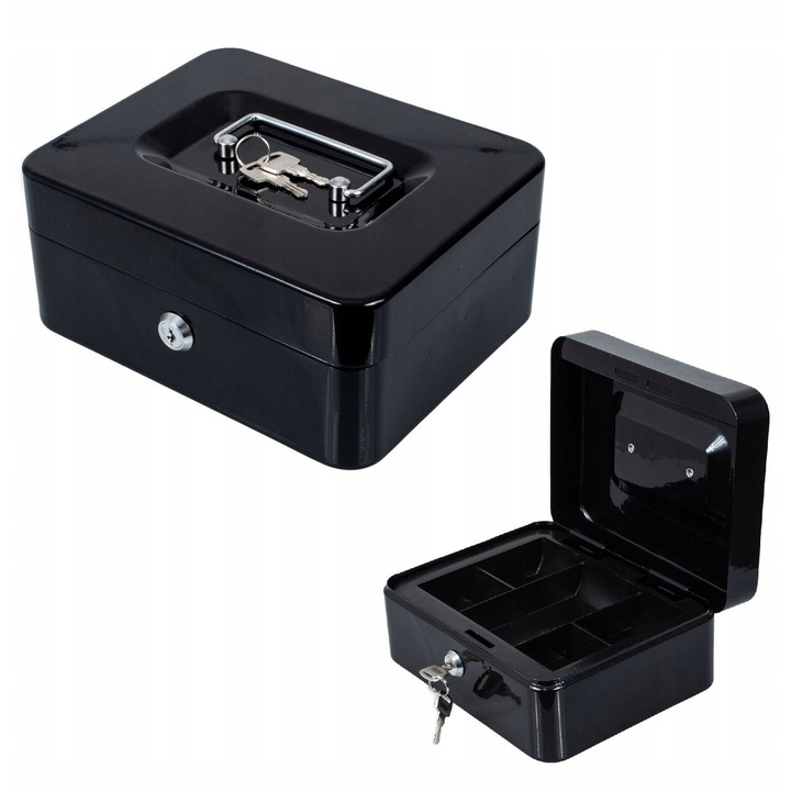 Caseta metalica cu inchidere pe cheie, PrzydaSie, 20x16x9cm, 1 compartiment, neagra