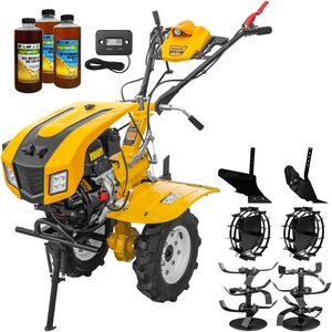 Motocultor AgroPro LC 850, motor Loncin, 7 CP, benzina, 2+1 viteze, latime lucru 65-90 cm, freze, roti cauciuc 4.00x8", capota cu faruri LED, tahometru, roti metal, plug arat, rarita reglabila, 3l ulei