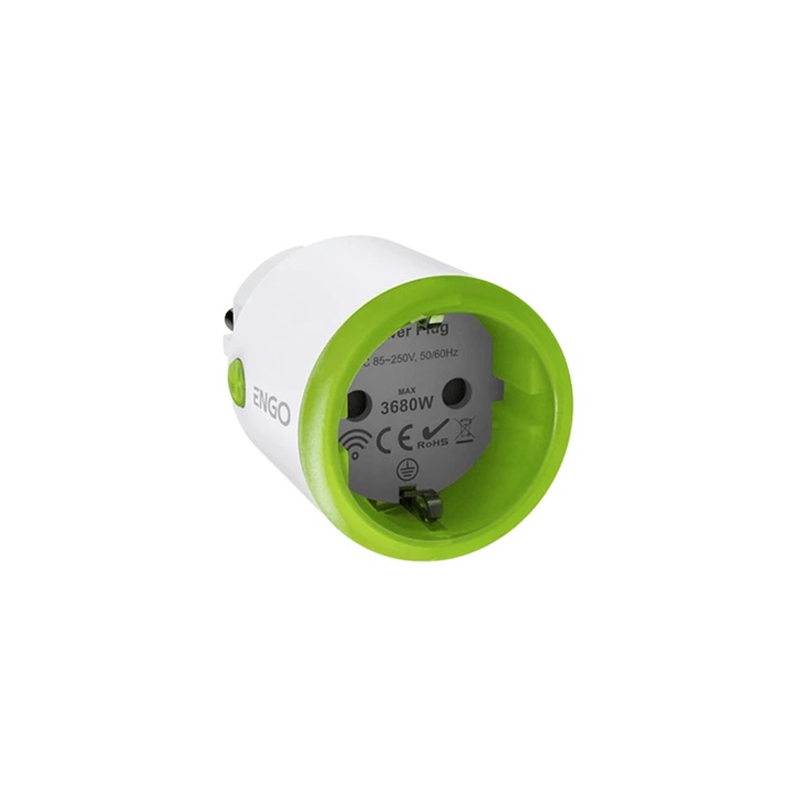 Смарт контакт ENGO EPLUG-WiFi, управляван чрез приложението ENGO Smart, съвместим с Tuya, бял