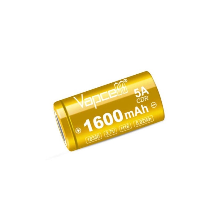 18350 батерия, капацитет 1600 mAh, Vapcell H16, напрежение 3.7V, интензитет 5A, плосък връх