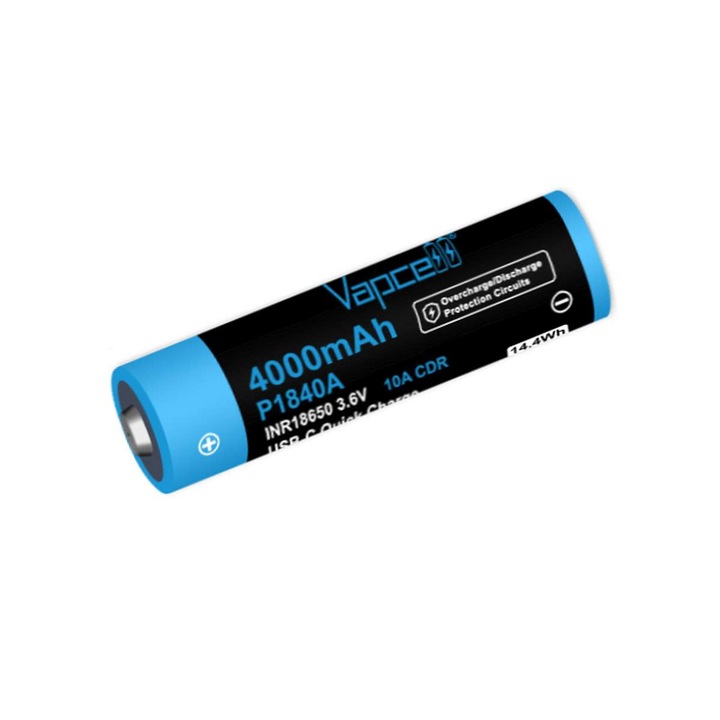 Acumulator cu port USB-C pentru incarcare Vapcell P1840A de 4000 mAh, curent de descarcare 10A, LED indicator