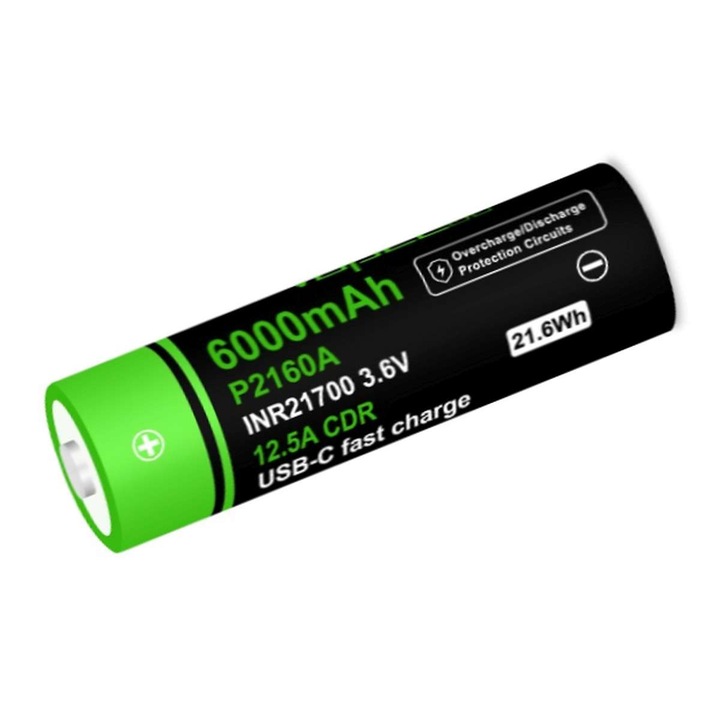 Acumulator cu port USB-C pentru incarcare Vapcell P2160A de 6000 mAh, curent de descarcare 12.5A, LED indicator