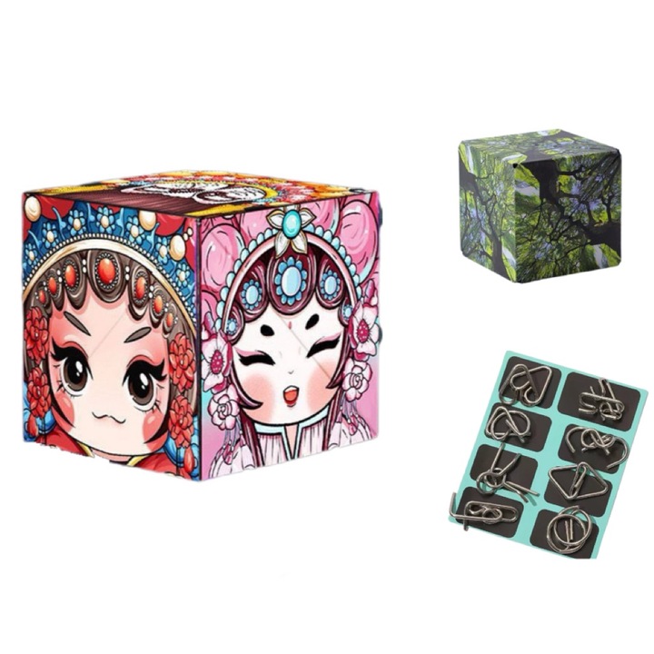 Set cub Rubik, Jucarii magnetice interactive, 72 variatii, Puzzle-uri 3D, Copii si adulti, Rosu