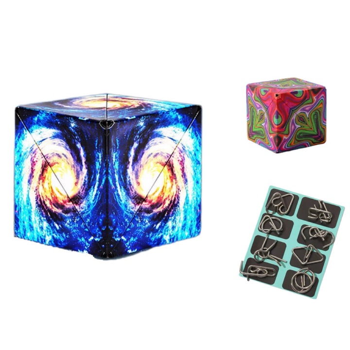 Set cub Rubik, Jucarii magnetice interactive, 72 variatii, Puzzle-uri 3D, Copii si adulti, Space Blue