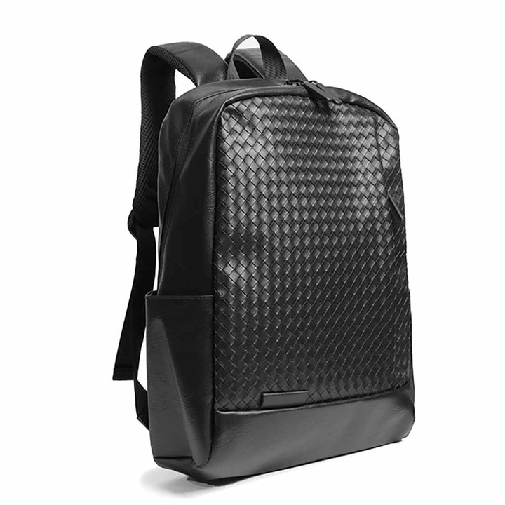 Rucsac pentru barbati, ZJZ, piele PU, cu port USB, compartiment pentru laptop de 15 inch, 42x31x8 cm, Negru