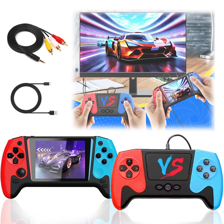 Consola de Jocuri Portabila Dual Rocker Gameplayer,, Tressino, 500+ Jocuri Preinstalate, Ecran 3.5" HD 1024x600, Conexiune HDMI TV, Baterie 1200mAh, 2 Playeri Simultani, Pentru Copii/Adulti