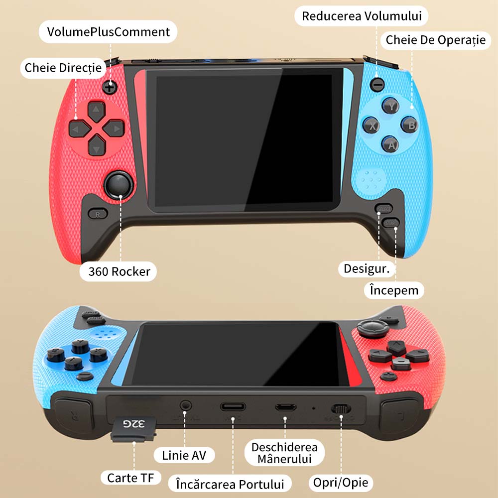 Consola de Jocuri Portabila Dual Rocker Gameplayer,, Tressino, 500+ Jocuri Preinstalate, Ecran 3.5" HD 1024x600, Conexiune HDMI TV, Baterie 1200mAh, 2 Playeri Simultani, Pentru Copii/Adulti