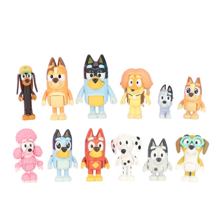 Általános Bluey Toys 12 darabos készlet, Családi tengerparti nap, 5-8 cm, Farkaskék akció szobrok, Család és barátok készlet