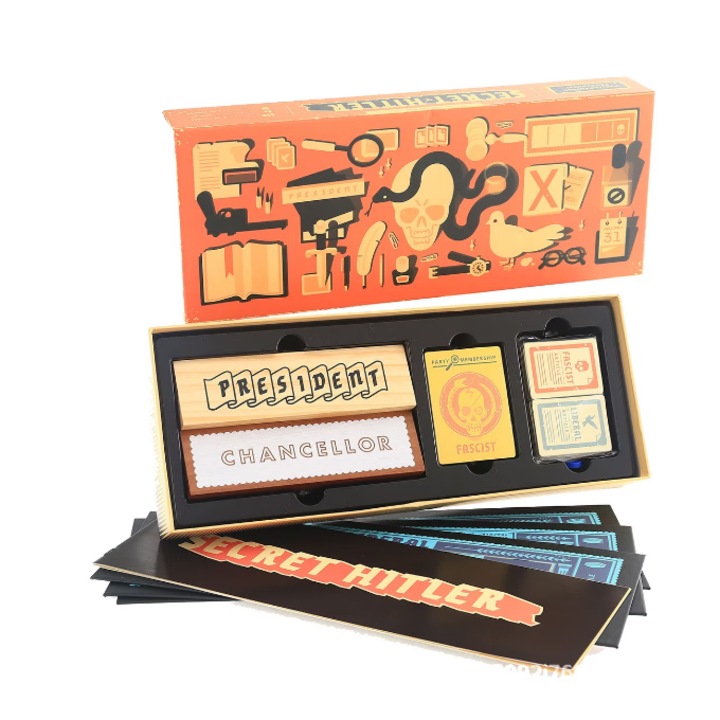 Társasjáték titkos Hitler, fa, többszínű, 38 * 15 * 6cm, 3 keményfa, egy készlet 42 rézlap kártya, egy készlet 17 szürke tábla kártya, 2 gyors fa, 1 kis kerek fa