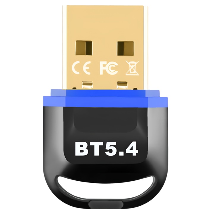 Адаптер USB, Bluetooth 5.4 (EDR+BLE), съвместим компютър/лаптоп с Windows, Plug and Play без драйвери, поддържа няколко устройства, син