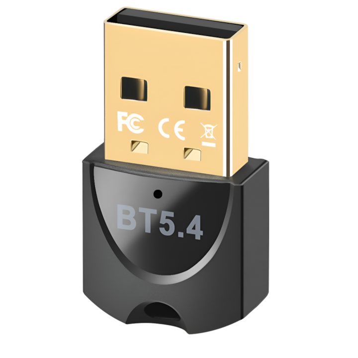 Bluetooth USB адаптер, BT 5.4 (EDR+BLE), съвместим компютър/лаптоп с Windows, Plug and Play без драйвери, поддържа няколко устройства, черен