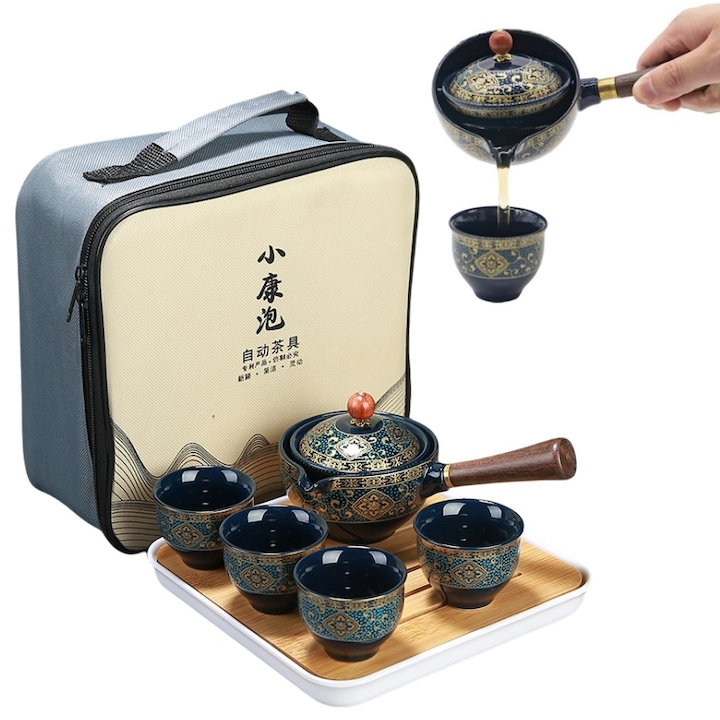 Set 6 piese pentru ceai, ceramic, set de ceainic portabil cu ceainic pivotant la 360 °, filtru de ceai, 23.5x23.5x10.5 cm, AjieQaQ, multicolor