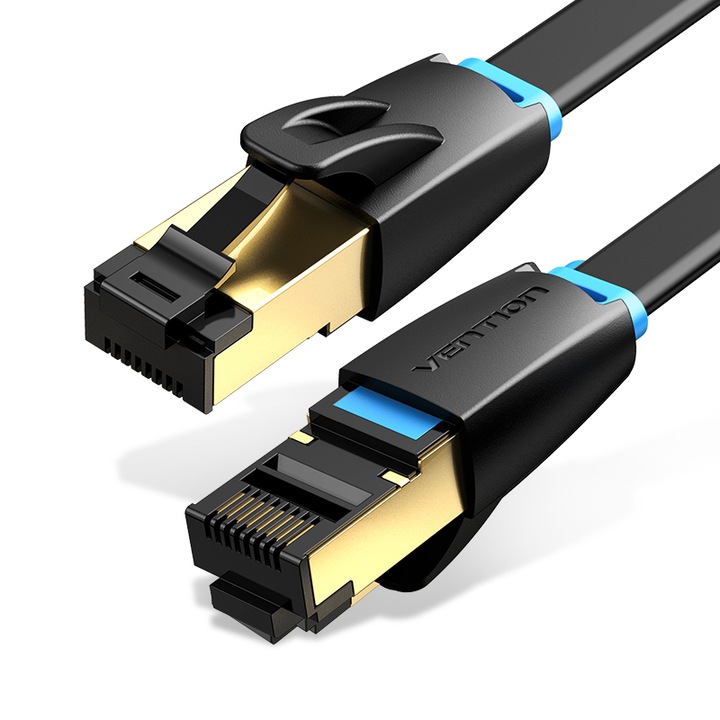 Cablu plat internet CAT 8, VENTION, SSTP, 40 Gbps, negru, 3 m