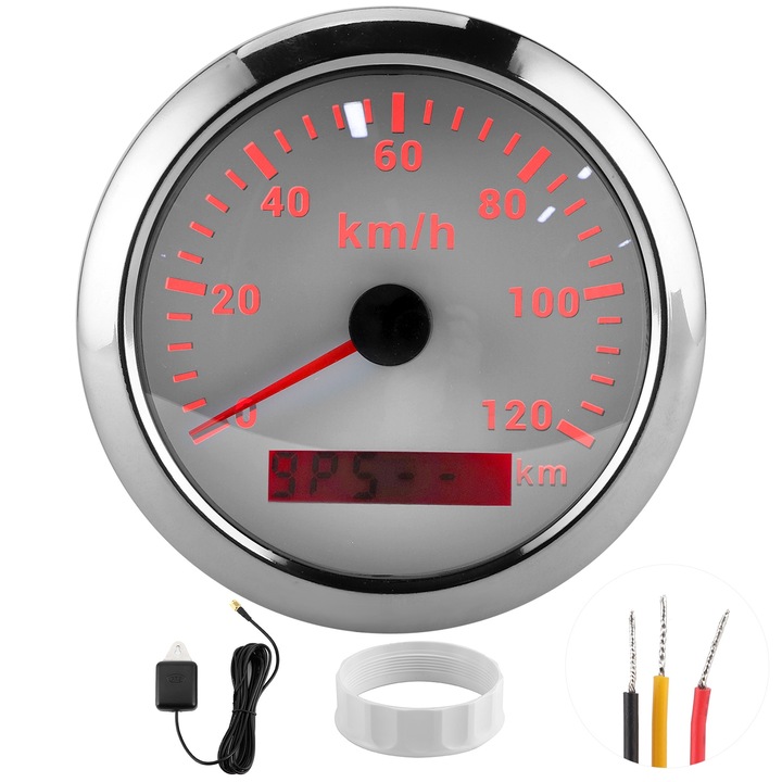 Bizaical GPS sebességmérő, 85mm, 120 km/h, IP67, multifunkcionális