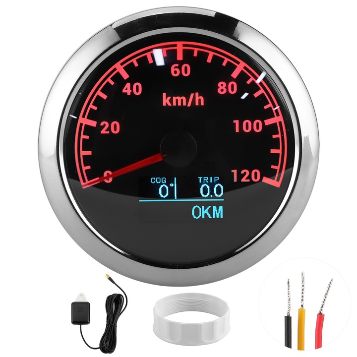 Vitezometru GPS multifunctional Bizaical, 85mm, rezistent la apa IP67, display cu oglinda, pentru motocicleta, barca, masina
