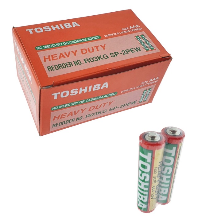 40 db AAA elem készlet, Toshiba Heavy Duty, R3, 1,5 V, fóliába csomagolva