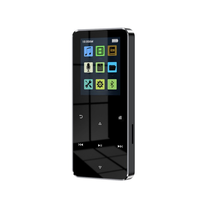 MP3 lejátszó, kijelző, érintésérzékeny, beépített hangszórók, HD hangminőség, 64 GB-os memóriakártya, könnyű és hordozható, fekete