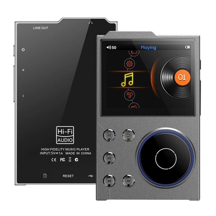 MP3 lejátszó, Bluetooth, HIFI, képernyő 2,4", 16 GB, USB 3.0, 1500 mAh, szürke
