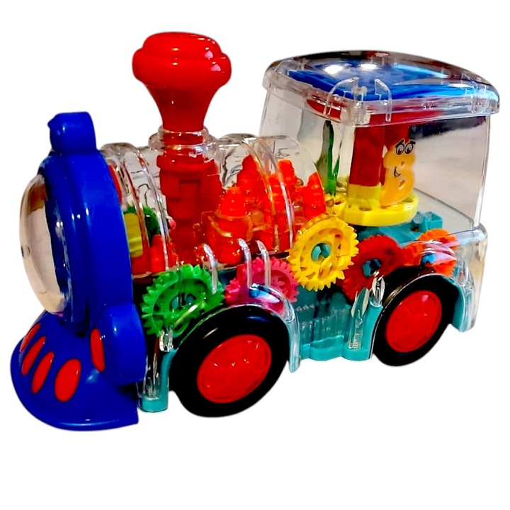Jucarie interactiva electrica, locomotiva transparenta de viteza, kidsNplay, efecte sonore si luminoase, 20x10x14 cm, plastic, multicolor, 3 ani +