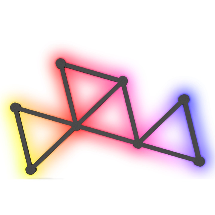 Kit 9 Panouri luminoase modulare RGB Smart, Integrare control vocal, Iluminare creativa, Design personalizabil, Ambianta de lux, Wi-Fi & Bluetooth, 24W, Culori adjustabile, 9 segmente, Negru