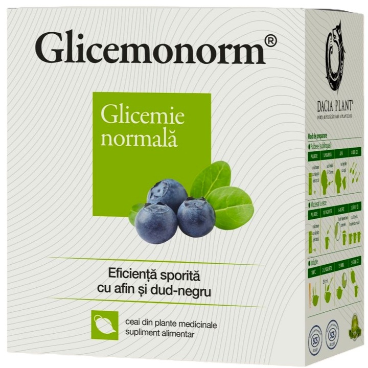 Ceai GlicemoNorm "Glicemie normala" formula noua cu Afin si Dud-negru, 50g, Dacia Plant