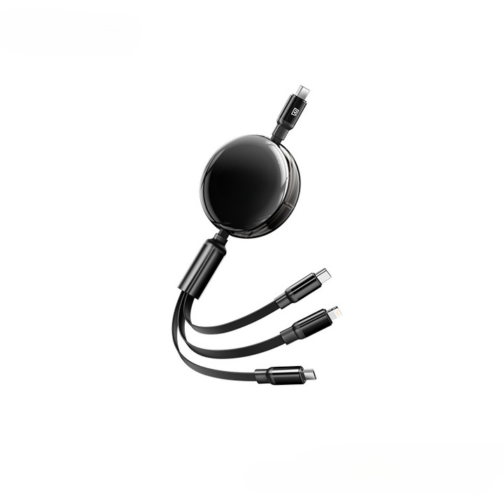 Cablu de date, incarcare rapida 100w, multifunctional 3 in 1, lungime reglabila 1,2 m, compact si portabil, negru