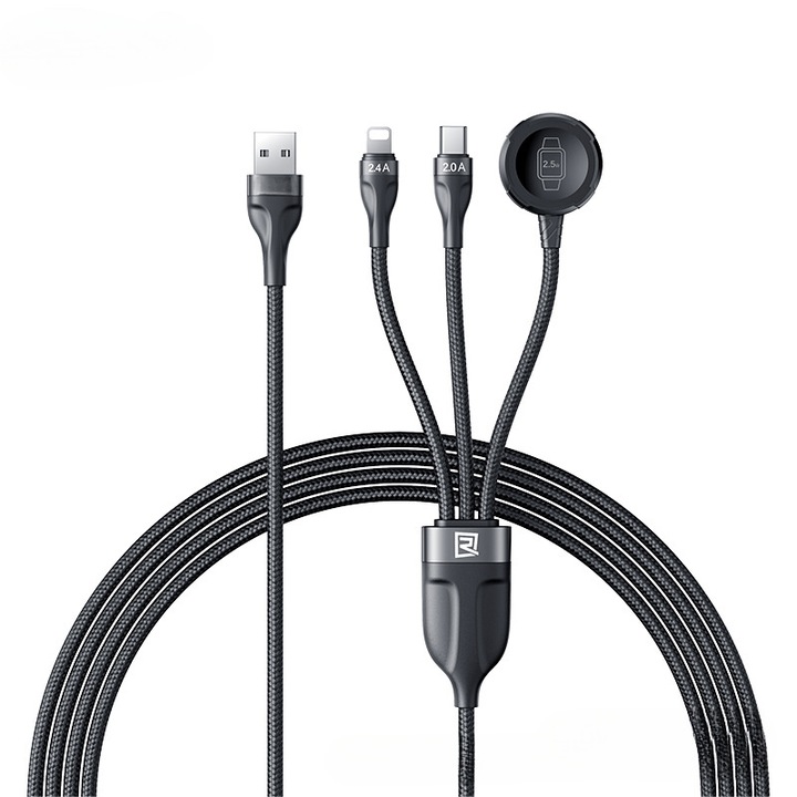 Cablu de date, multifunctional 3 in 1, control inteligent al temperaturii, lungime 1,2 m, incarcare rapida, negru