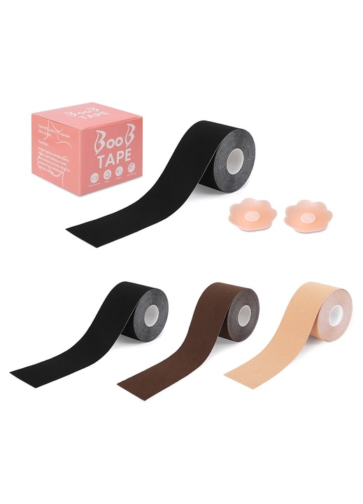 Set Banda pentru Sani 5 cm X 5 m + Plasturi din Silicon pentru Sani, boob tape, hipoalergenic, bumbac, Negru