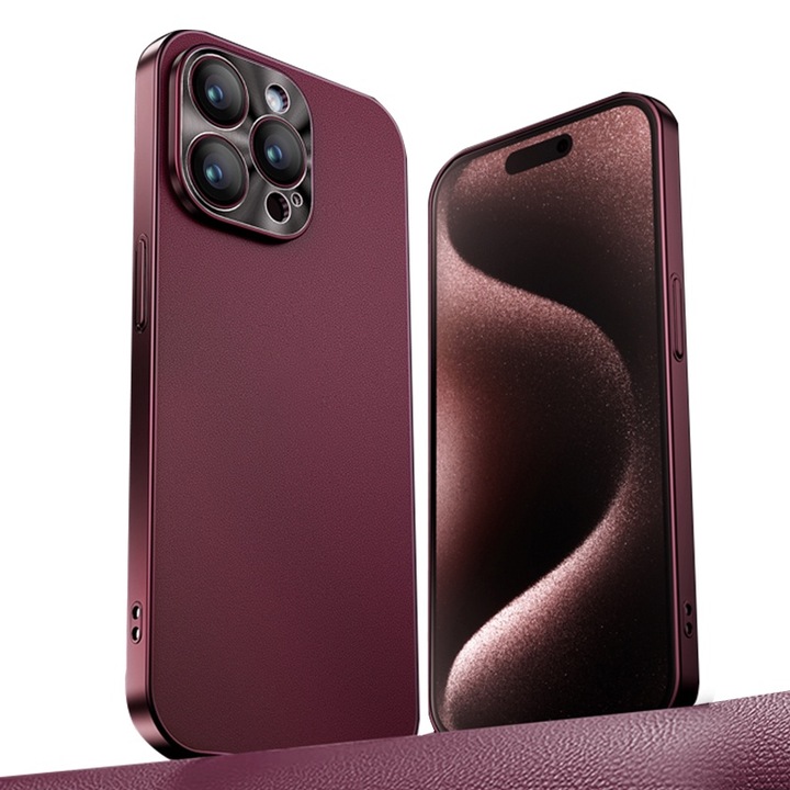 Védőtok, Kompatibilis az Apple iPhone 16 telefonnal, Bőr, Leesésgátló, Négyoldalas ütközés- és ütéselnyelés, Kameravédelem, Piros