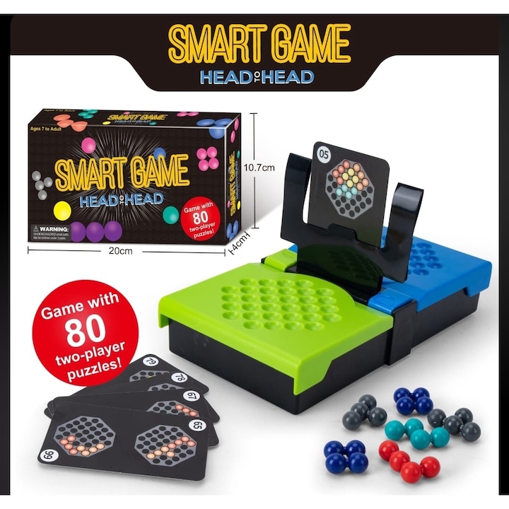 Joc Educativ Smart Game Head-to-Head, 80 Provocari Interactive pentru 2 Jucatori, Ideal pentru Dezvoltarea Logicii si a Concentratiei, Design Compact, Potrivit pentru Copii si Adulti, Varsta 7+