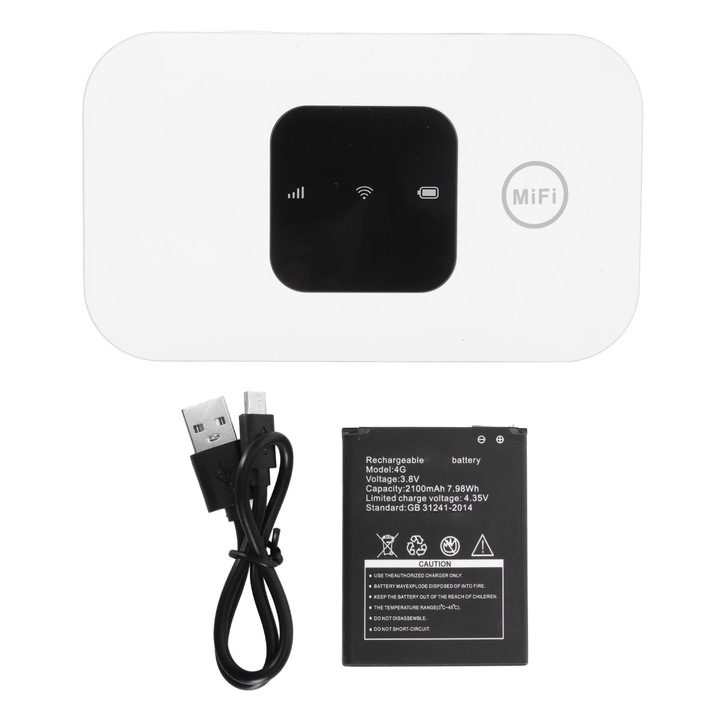 4G mobil WiFi router, Bizaical, 2100mAh, 10 felhasználó támogatása, fehér