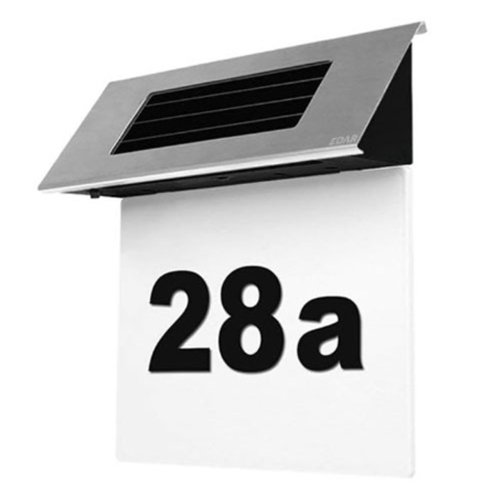 Numar De Casa EDAR Din Inox Cu Iluminare LED, Incarcare Solara, Montare Pe Perete, 19 x 18.5 x 5 cm