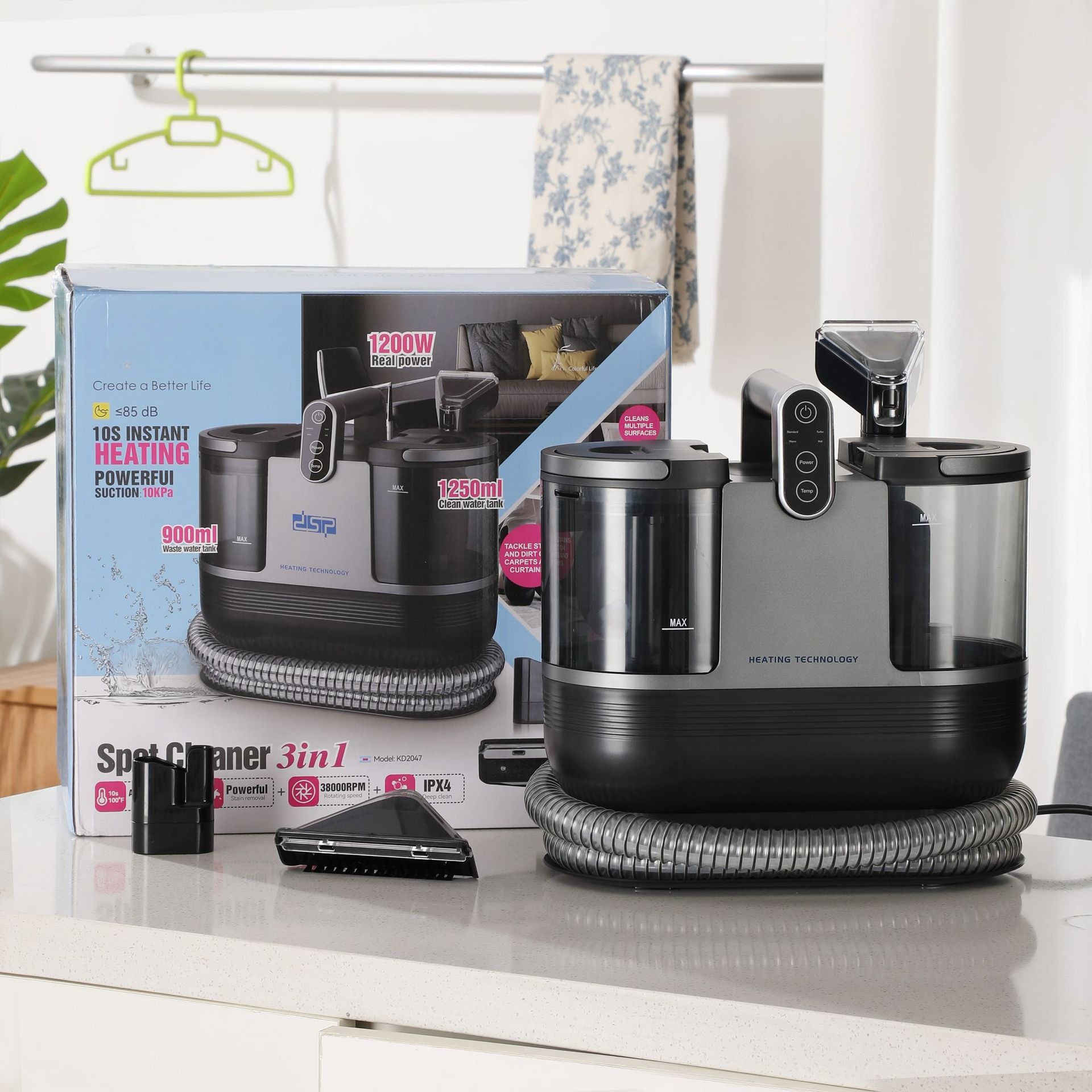 Hoover, putere de 1200W, aspiratie puternica, capacitate mare de stocare, cu functie de incalzire, aspiratie all in one, canapea si covor sunt potrivite, negru