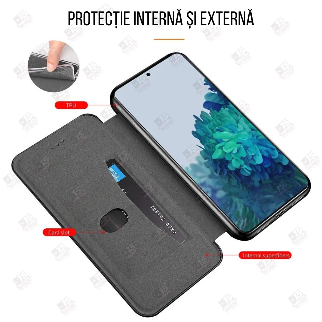 Husa Carte Piele compatibila cu Samsung Galaxy A16 5G, Negru Denim