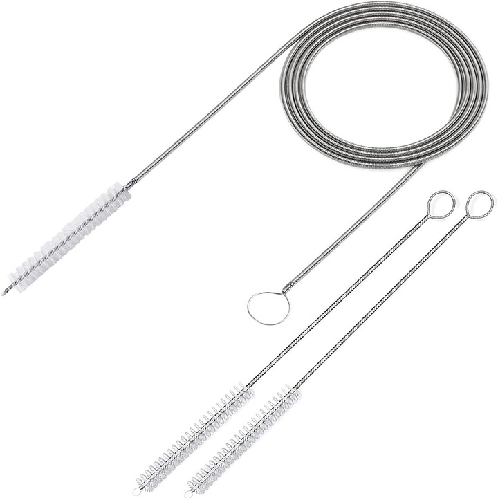 Комплект четки за почистване на дълги тръби и сламки, 1 брой четка за почистване на дълги тръби, 2 части 20 см четка за почистване на слама за почистване на маркучи, мивка, хладилник, инструмент за драгиране на тръби