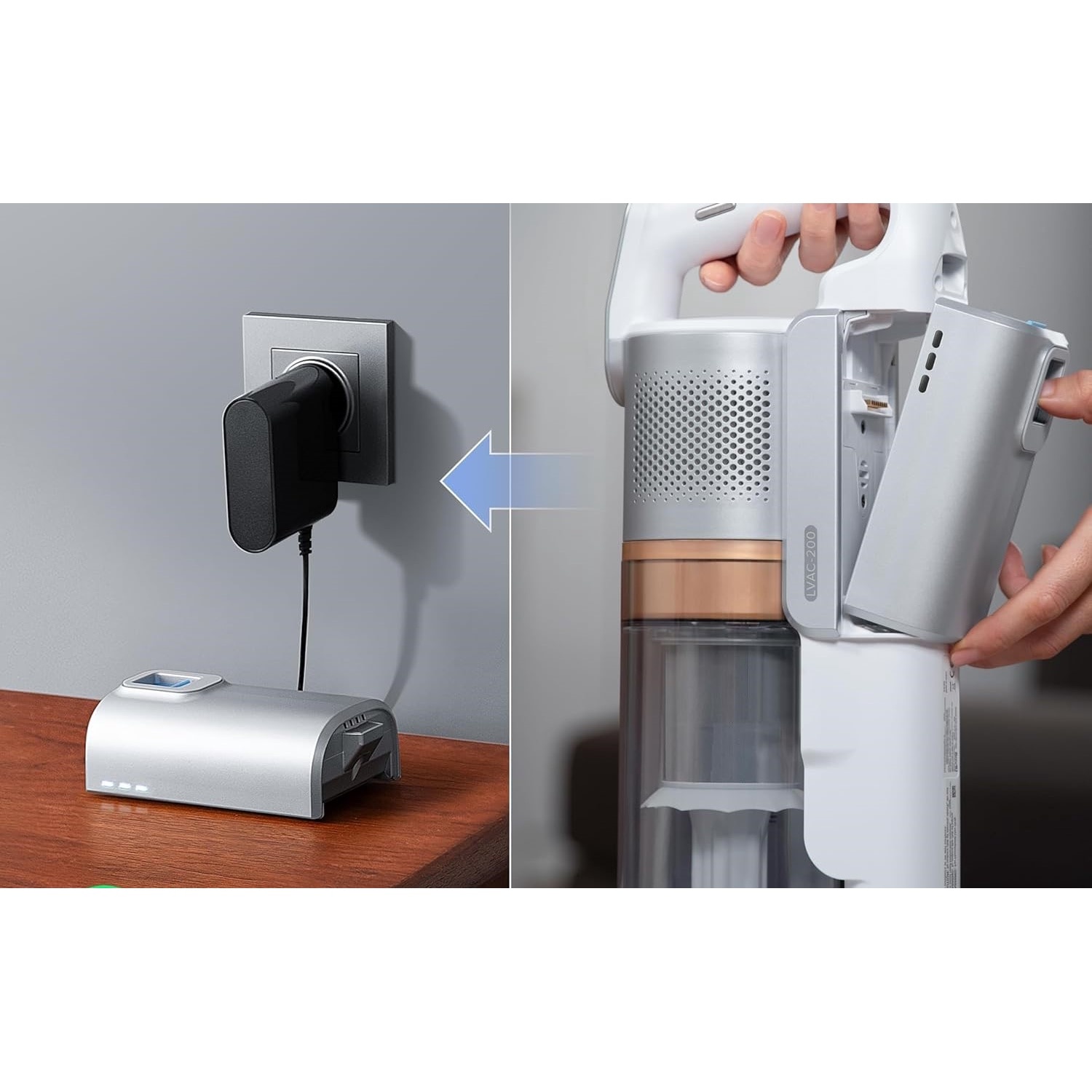 Aspirator vertical fara fir LEVOIT LVAC 200, Autonomie 50 Min, Iluminare LED, 180W, Container 0.75 L, Filtru HEPA 5 Stadii, ALB-GOLD