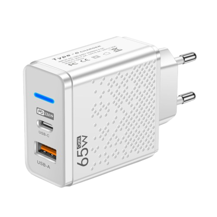 Többfunkciós LED USB+PD Type-C telefontöltő, fehér, utazásbarát kialakítás nagy sebességű töltéssel – ideális mindennapi használatra és utazáshoz