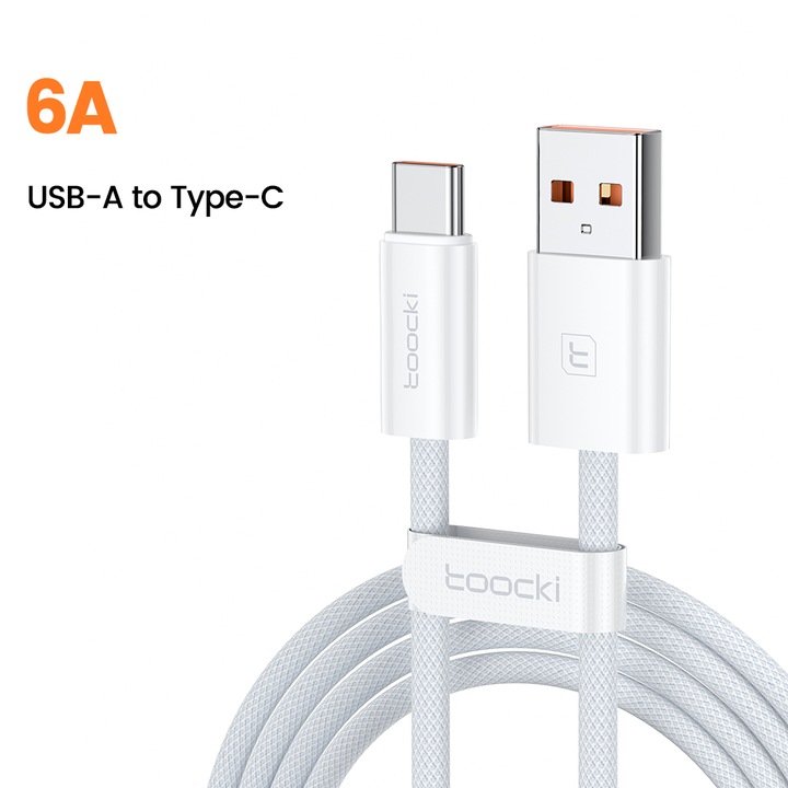 Cablu date si incarcare rapida, tip USB la USB-C, 66W, Fast Charge 6A, compatibil cu Iphone, Samsung, Huawei, Oppo, Xiaomi, 1m, alb