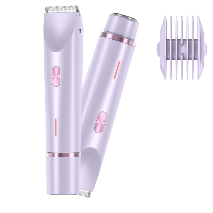 Epilator electric 2-in-1, trimmer pentru bikini, impermeabil, utilizare umeda si uscata, violet