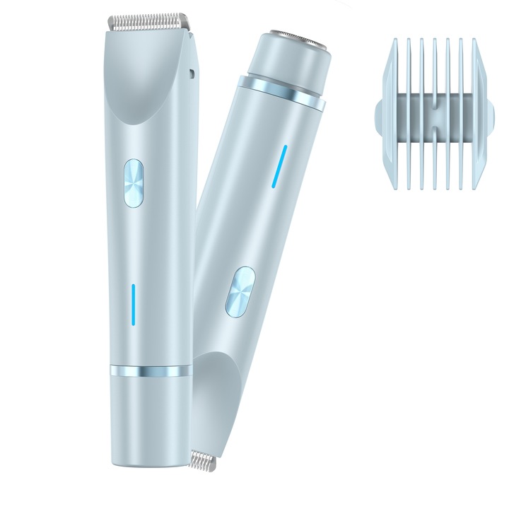 Epilator electric 2-in-1, trimmer pentru bikini, impermeabil, utilizare umeda si uscata, albastru
