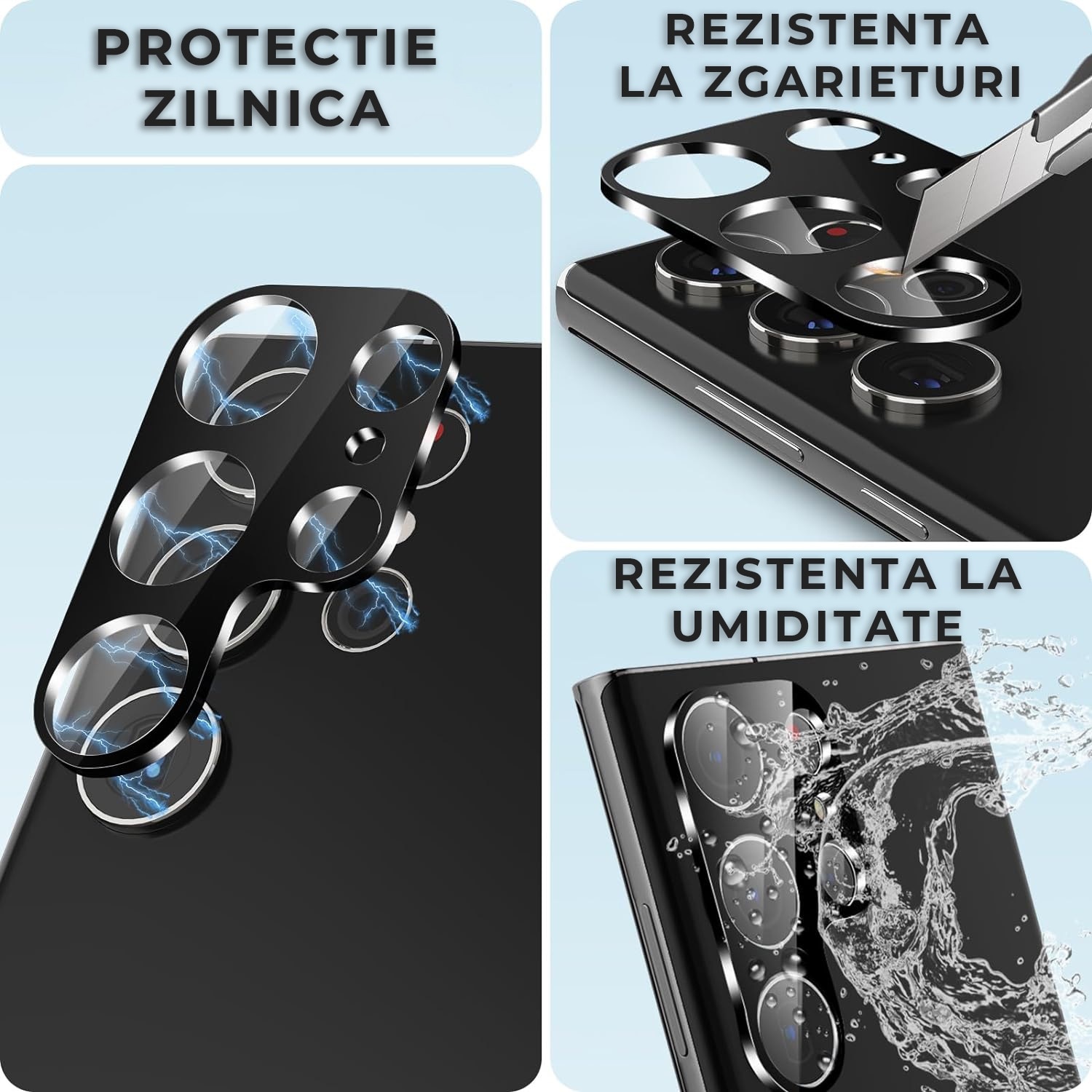 Folie Camera pentru Samsung S25 Ultra Daden din sticla, S+ Full Cover, Protectie Profesionala, Ultra Rezistenta, Calitate Premium, Negru